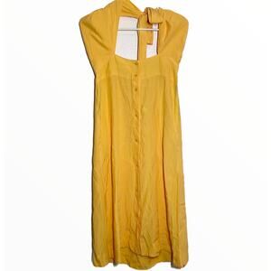 SWF Halter Dress Milk Maid Button Down Ruched Back Knee Length Marigold Medium